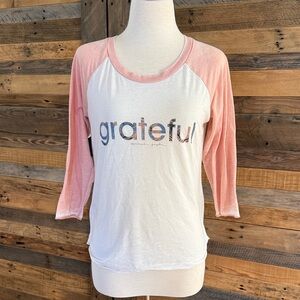 Spiritual Gangster Grateful Women's Pink and White Raglan Top